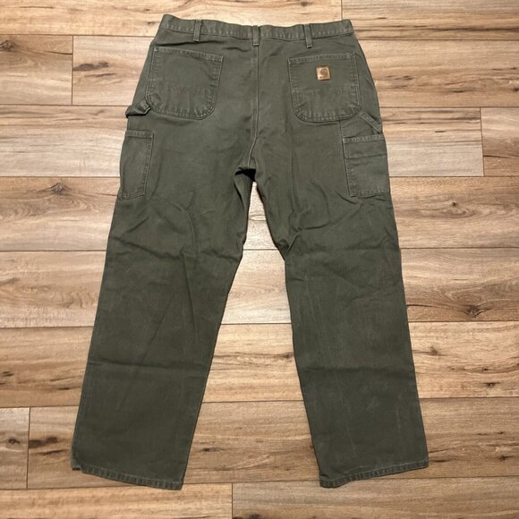 Men's Carhartt Carpenter Duck Canvas Jeans SZ 40x32 Green B11 MOS Dungaree Fit - Picture 7 of 11